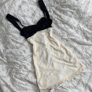 Lucy in the Sky Elegant Black and Cream Lace Mini Dress